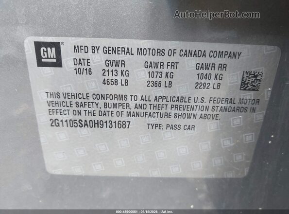2G1105SA0H9131687 2017 CHEVROLET IMPALA Gray Вид підкапотного простору