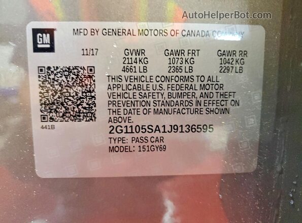 2G1105SA1J9136595 2018 CHEVROLET IMPALA Gray Vista de la etiqueta del VIN