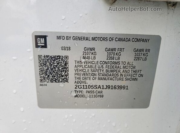 2G1105SA1J9163991 2018 CHEVROLET IMPALA Белый Вид подкапотного пространства
