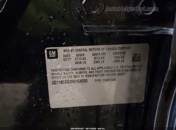 2G1105SA2H9164500 2017 CHEVROLET IMPALA Black Engine compartment view