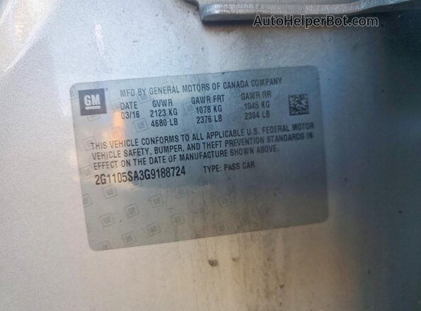 2G1105SA3G9188724 2016 CHEVROLET IMPALA Silver ძრავის განყოფილების ხედი