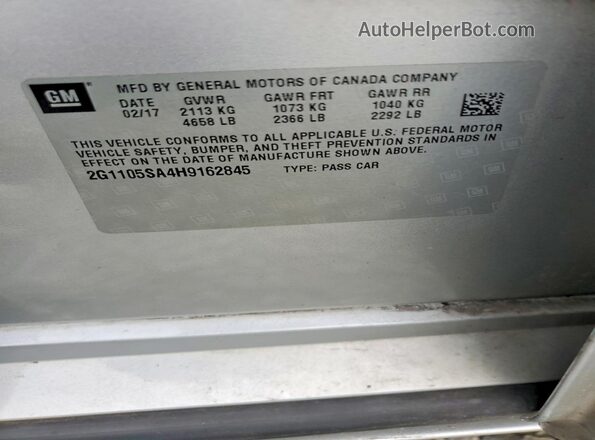 2G1105SA4H9162845 2017 CHEVROLET IMPALA Silver Vista del compartimento del motor