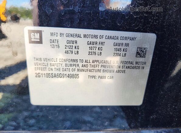 2G1105SA6G9149805 2016 CHEVROLET IMPALA Black Vista del compartimento del motor