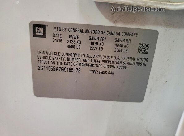 2G1105SA7G9165172 2016 CHEVROLET IMPALA White Widok komory silnika