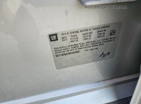 2G1105SA7H9167568 2017 CHEVROLET IMPALA Silver Engine compartment view