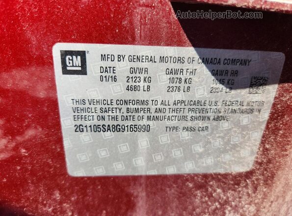 2G1105SA8G9165990 2016 CHEVROLET IMPALA Красный Вид подкапотного пространства