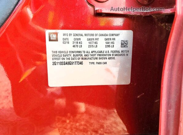 2G1105SA8G9177346 2016 CHEVROLET IMPALA Red Widok komory silnika