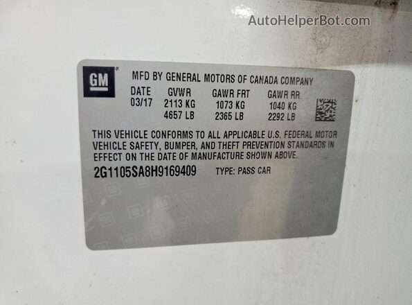 2G1105SA8H9169409 2017 CHEVROLET IMPALA White Շարժիչի բաժամունքի տեսք