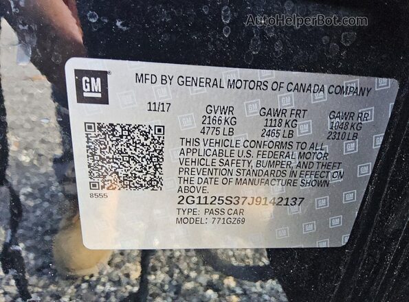 2G1125S37J9142137 2018 CHEVROLET IMPALA Black Вид підкапотного простору