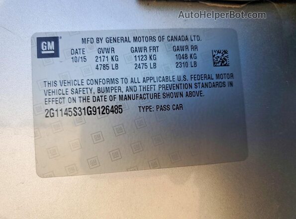 2G1145S31G9126485 2016 CHEVROLET IMPALA Silver Engine compartment view