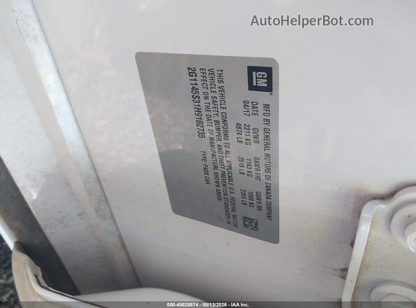 2G1145S31H9182735 2017 CHEVROLET IMPALA White Widok komory silnika