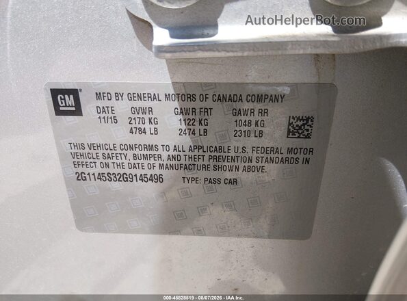 2G1145S32G9145496 2016 CHEVROLET IMPALA Silver Vista del compartimento del motor