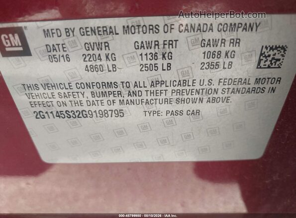 2G1145S32G9198795 2016 CHEVROLET IMPALA Black Engine compartment view