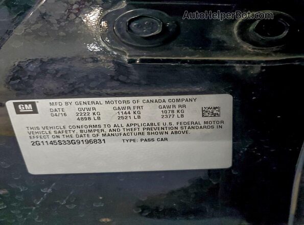 2G1145S33G9196831 2016 CHEVROLET IMPALA Black Vista del compartimento del motor