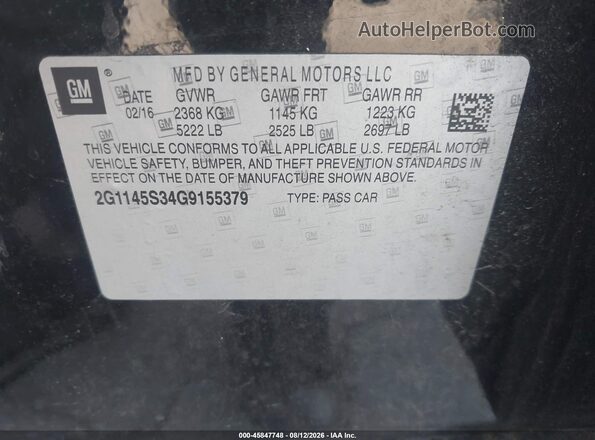 2G1145S34G9155379 2016 CHEVROLET IMPALA Black Widok komory silnika