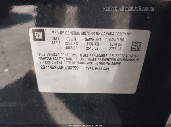2G1145S34G9203799 2016 CHEVROLET IMPALA Black Vista del compartimento del motor