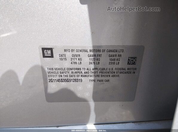 2G1145S35G9128319 2016 CHEVROLET IMPALA Silver Շարժիչի բաժամունքի տեսք