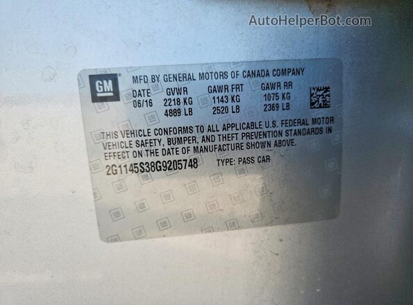 2G1145S38G9205748 2016 CHEVROLET IMPALA Silver ძრავის განყოფილების ხედი