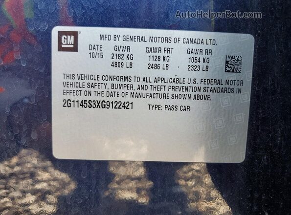 2G1145S3XG9122421 2016 CHEVROLET IMPALA Синий Вид подкапотного пространства