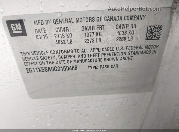 2G11X5SA0G9160486 2016 CHEVROLET IMPALA Silver Widok komory silnika