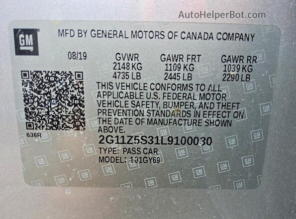 2G11Z5S31L9100030 2020 CHEVROLET IMPALA Silver Widok komory silnika