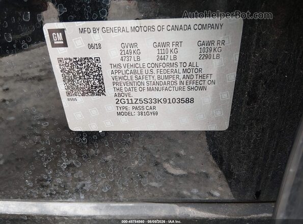 2G11Z5S33K9103588 2019 CHEVROLET IMPALA Black Vista del compartimento del motor