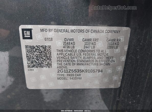 2G11Z5S35K9105794 2019 CHEVROLET IMPALA Gray Вид підкапотного простору