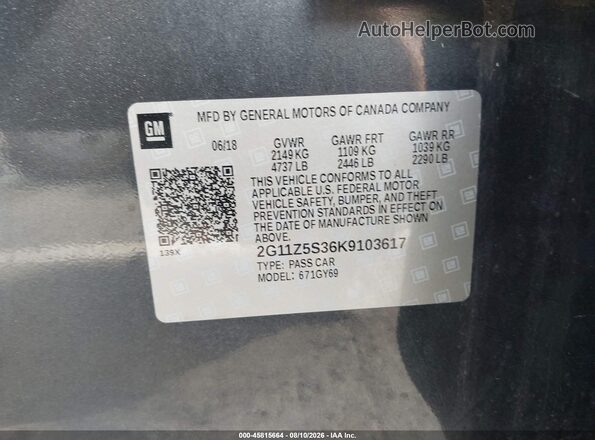 2G11Z5S36K9103617 2019 CHEVROLET IMPALA Серый Вид подкапотного пространства