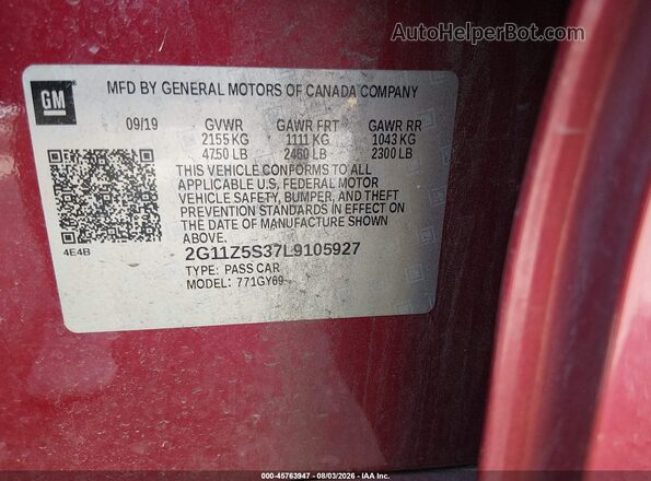 2G11Z5S37L9105927 2020 CHEVROLET IMPALA Red Widok komory silnika