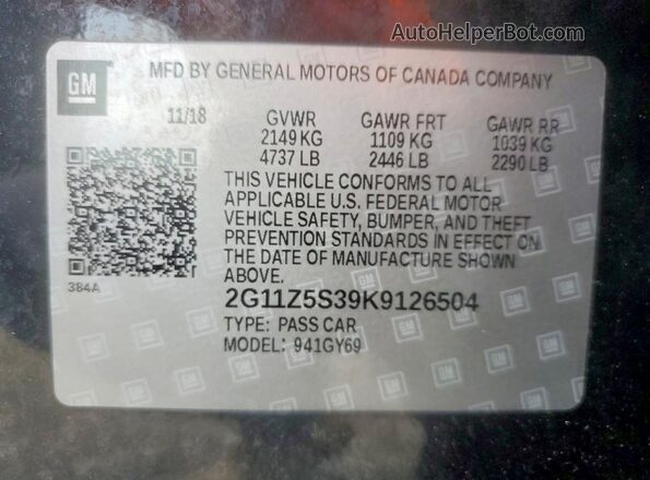 2G11Z5S39K9126504 2019 CHEVROLET IMPALA Black ძრავის განყოფილების ხედი