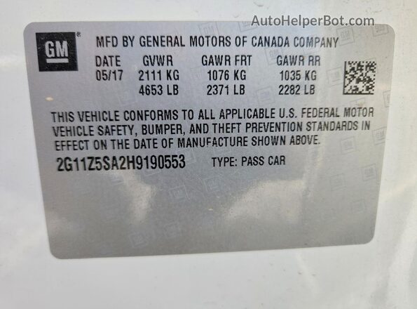 2G11Z5SA2H9190553 2017 CHEVROLET IMPALA Белый Вид подкапотного пространства