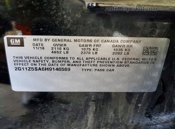 2G11Z5SA6H9146569 2017 CHEVROLET IMPALA Black Widok naklejki z numerem VIN