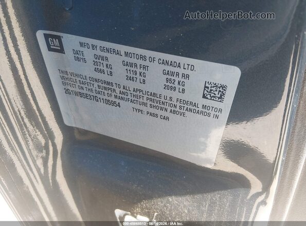 2G1WB5E37G1105954 2016 CHEVROLET IMPALA Черный Вид подкапотного пространства
