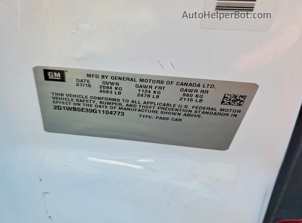 2G1WB5E39G1104773 2016 CHEVROLET IMPALA White Widok komory silnika