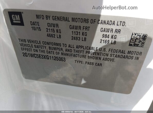 2G1WC5E3XG1125063 2016 CHEVROLET IMPALA Белый Вид подкапотного пространства