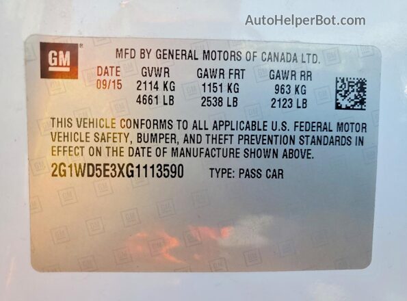 2G1WD5E3XG1113590 2016 CHEVROLET IMPALA White Engine compartment view