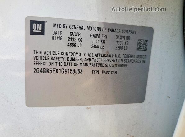 2G4GK5EX1G9158063 2016 BUICK REGAL White ძრავის განყოფილების ხედი