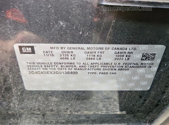 2G4GK5EX2G9138498 2016 BUICK REGAL Black VIN sticker view