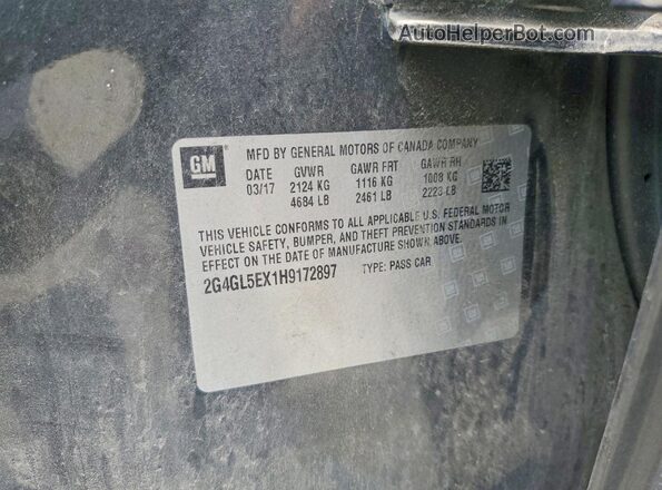 2G4GL5EX1H9172897 2017 BUICK REGAL Gray ძრავის განყოფილების ხედი