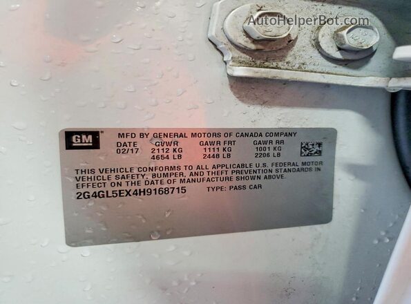 2G4GL5EX4H9168715 2017 BUICK REGAL White Widok naklejki z numerem VIN