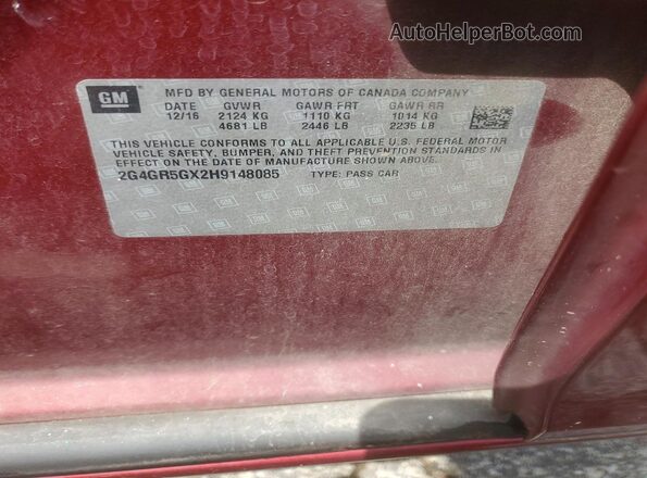 2G4GR5GX2H9148085 2017 BUICK REGAL Red ძრავის განყოფილების ხედი