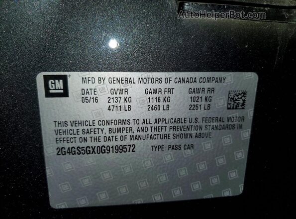 2G4GS5GX0G9199572 2016 BUICK REGAL Угольный Вид подкапотного пространства