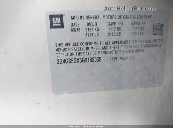 2G4GS5GX5G9182055 2016 BUICK REGAL Pewter Вид підкапотного простору