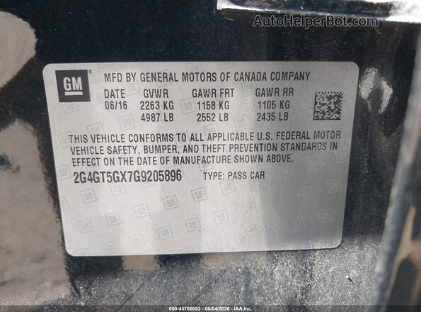 2G4GT5GX7G9205896 2016 BUICK REGAL Black Вид підкапотного простору