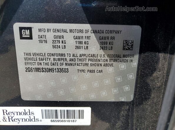 2G61M5S30H9133603 2017 CADILLAC XTS Gray Vista de la etiqueta del VIN