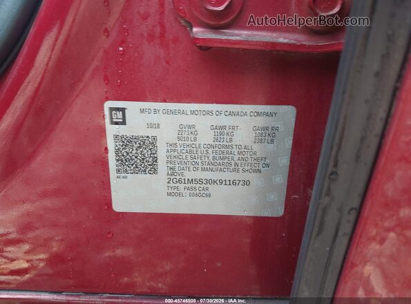 2G61M5S30K9116730 2019 CADILLAC XTS Red Vista del compartimento del motor