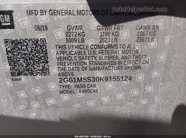 2G61M5S30K9155124 2019 CADILLAC XTS Silver Vista del compartimento del motor
