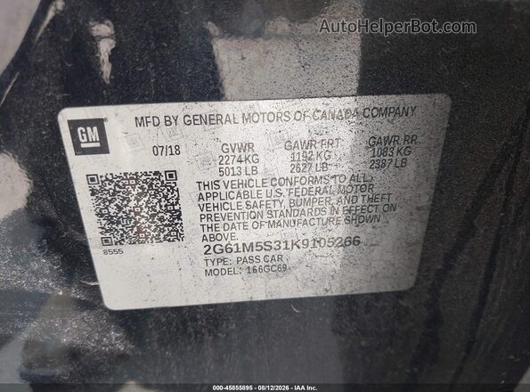 2G61M5S31K9105266 2019 CADILLAC XTS Black Engine compartment view