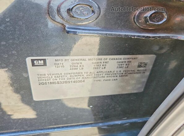 2G61M5S32G9149364 2016 CADILLAC XTS Gray ძრავის განყოფილების ხედი