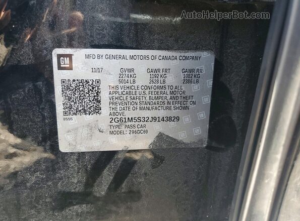 2G61M5S32J9143829 2018 CADILLAC XTS Black VIN კოდის სტიკერის ხედი